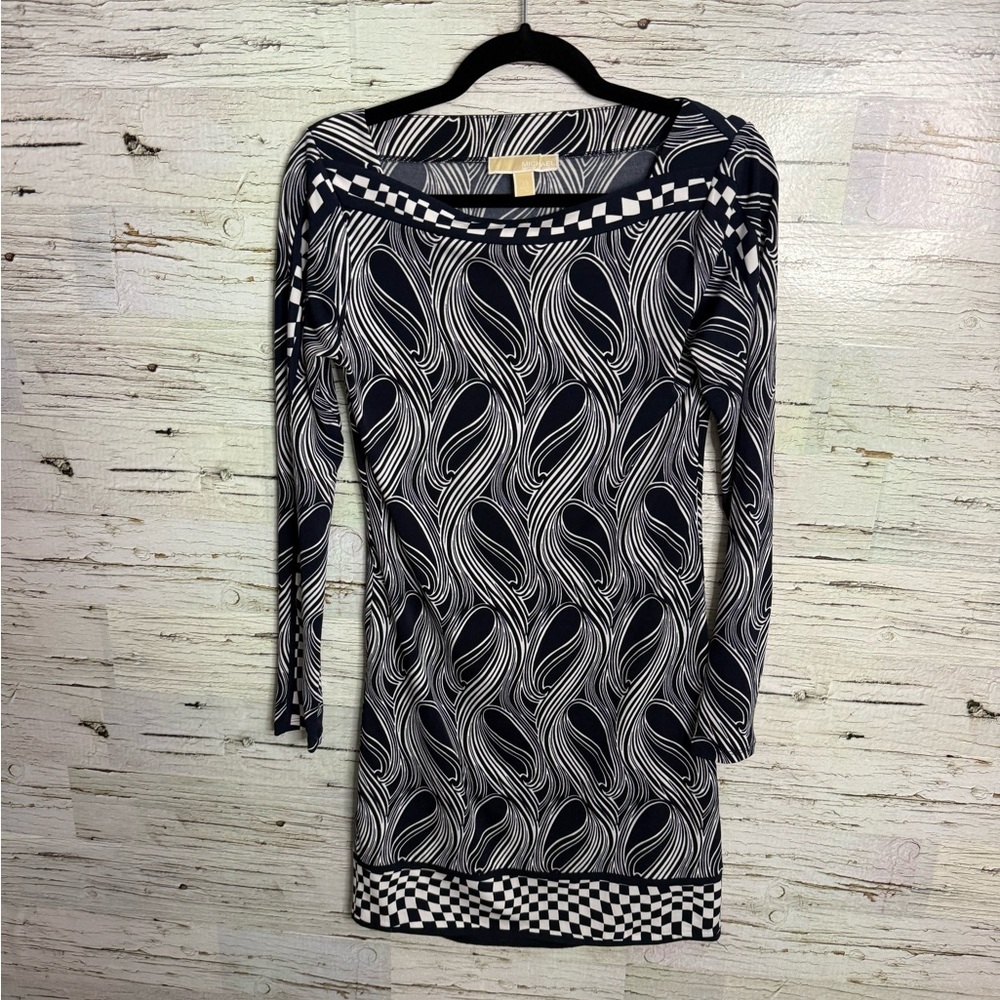 Michael Kors Blue and White Long Sleeve Dress size xs